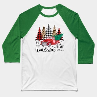 It's the most wonderful time of the year; old truck; pick up truck; pine trees; Xmas; Christmas; tree; trees; snow; snowflakes; chevy; beautiful; Baseball T-Shirt